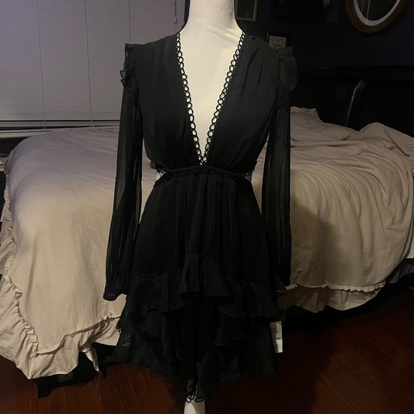 Black Longsleeve Ruffle Dress - Picture 2 of 7